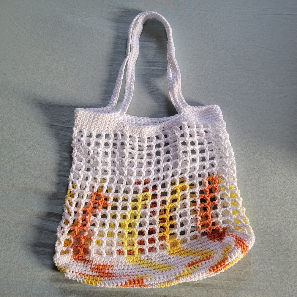 Handmade Crochet Market Bag Cotton Mesh Tote Eco-Friendly Reusable Grocery Bag - Picture 5 of 11